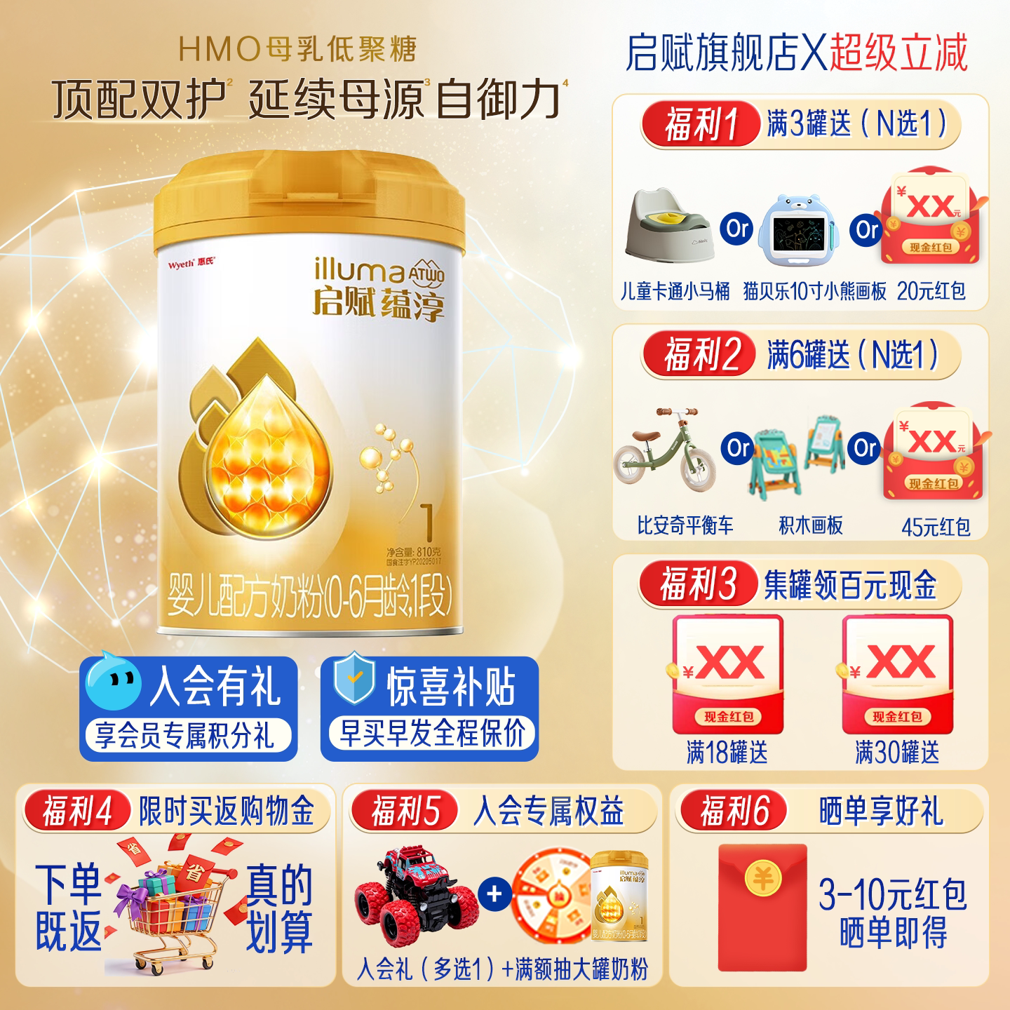 【官方授权】惠氏启赋蕴淳1段奶粉810gHMO婴儿0段新生官方旗舰店