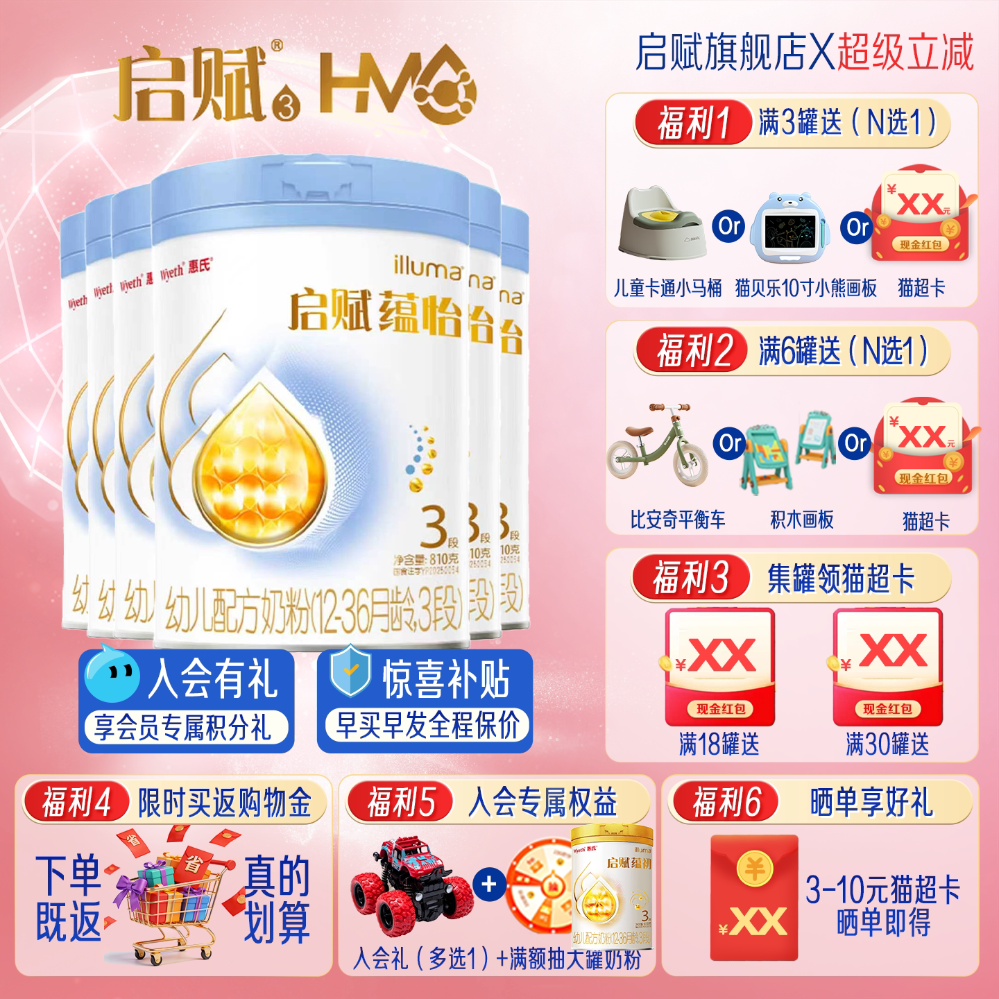 蓝钻升级]惠氏启赋蕴怡3段奶粉810g*6罐婴幼儿配方官方旗舰店正品