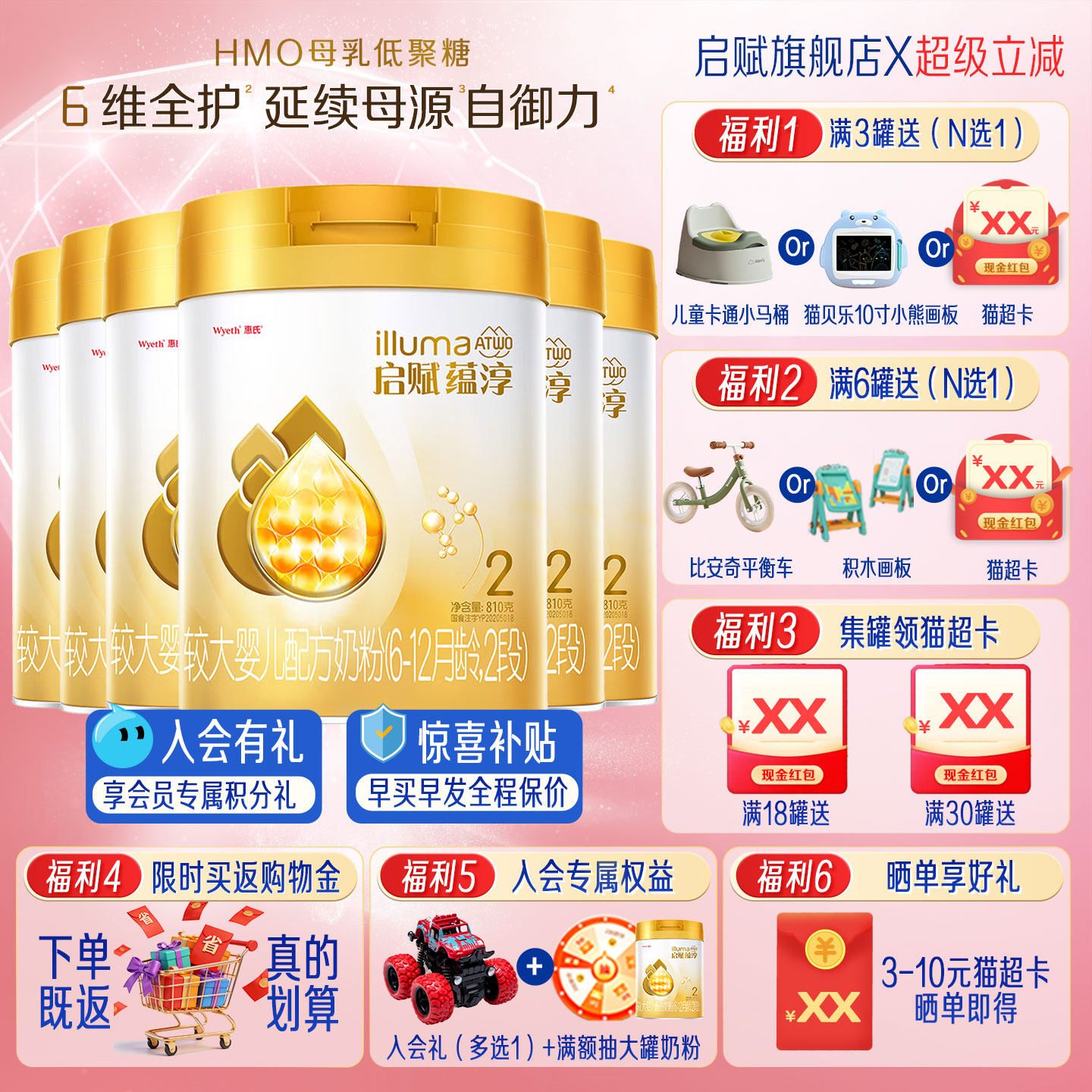 新国标启赋蕴淳2段婴儿牛奶粉810g*6罐二段HMO官方旗舰新加坡产