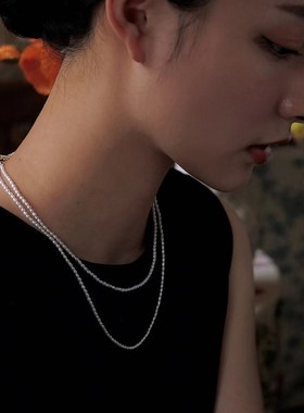 极细米粒秋冬韩版毛衣链天然珍珠长款项链女小众轻奢百搭法式颈链