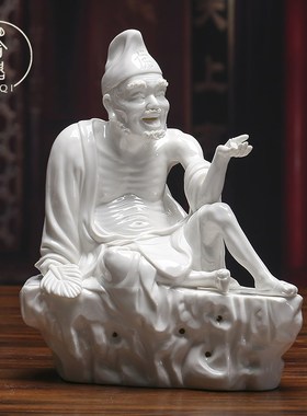 陶瓷活佛济公佛像摆件白瓷道济和尚降G龙罗汉李修缘人物雕塑工艺