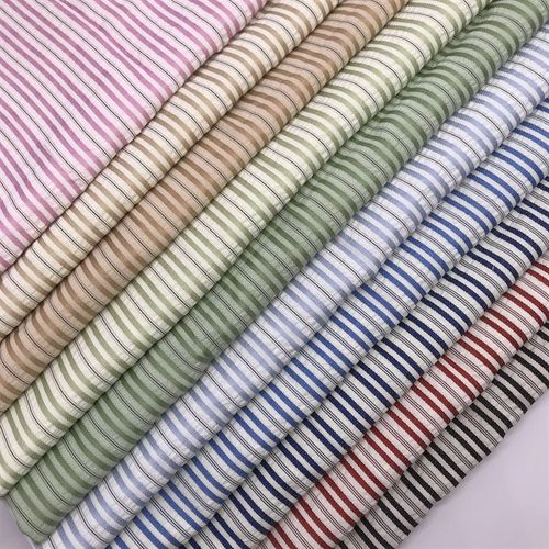 韩系春夏休闲衬衫条纹面料 人棉提花竖条布料 连衣裙现货面料