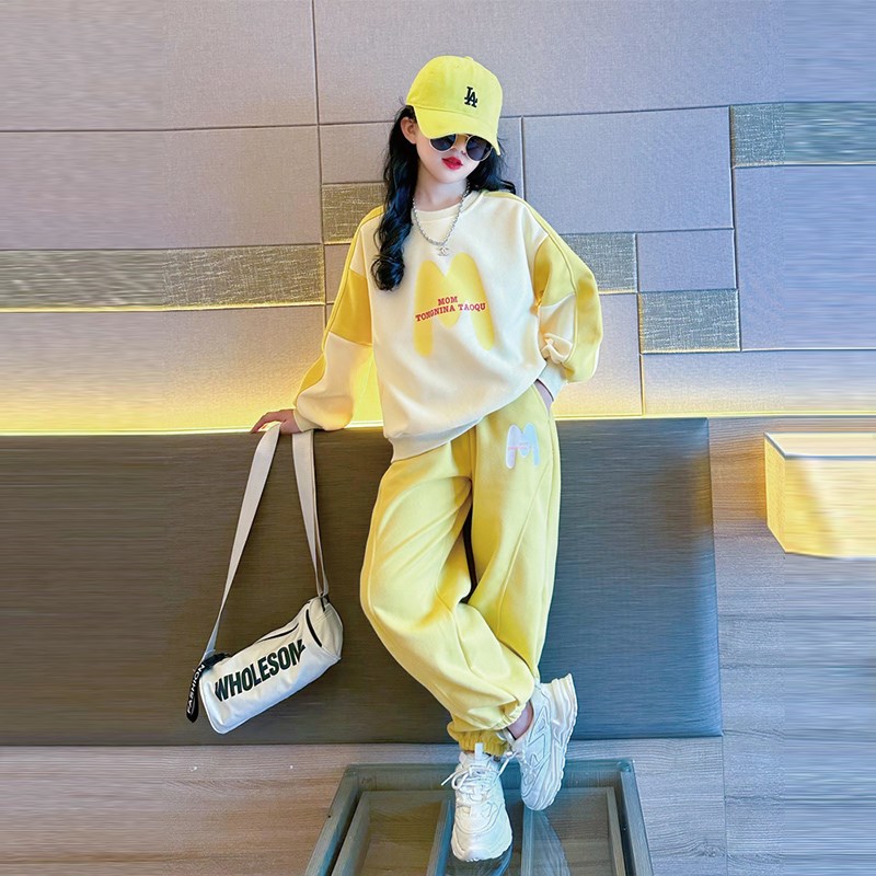 女童卫衣套装秋冬季2024新款洋气时髦运动儿童秋冬W装大童两件套
