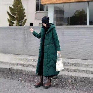 2022年新款网红时尚大码洋气显瘦羽绒服女中长款桃红大气爆款