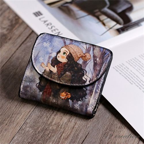 日韩新款小钱包女式短款小清新可爱折叠薄卡通彩绘涂鸦简约零钱包