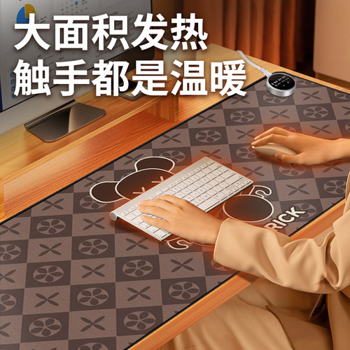 麻布加热滑鼠垫办公室电脑桌面超大号暖手发热垫学生加热保暖桌垫