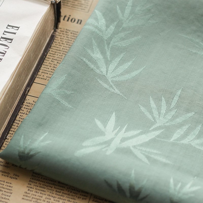 古风竹叶暗纹提花面料 汉服古装旗袍窗帘布 人丝人棉提花复古布料