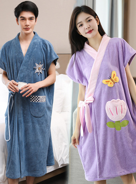 男女浴巾浴袍比纯棉吸水可穿裹家用情侣睡袍成人吸水202.4新款四
