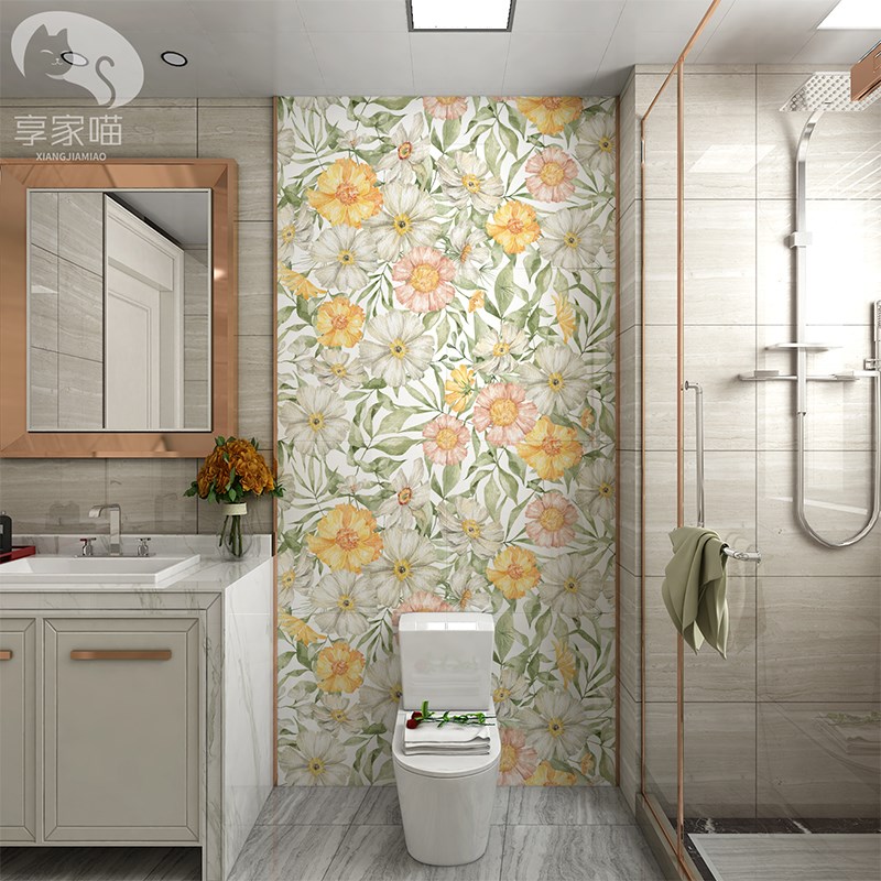 田园风浴室花砖复古卫生间瓷砖连纹厕所墙砖厨房背景墙岩板小花朵