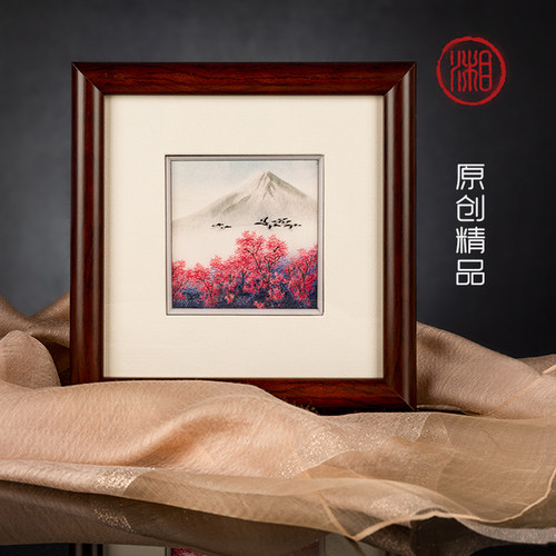 湘传礼湘绣纯f手工刺绣送老师礼物茶室床头小挂画新中国风老外礼