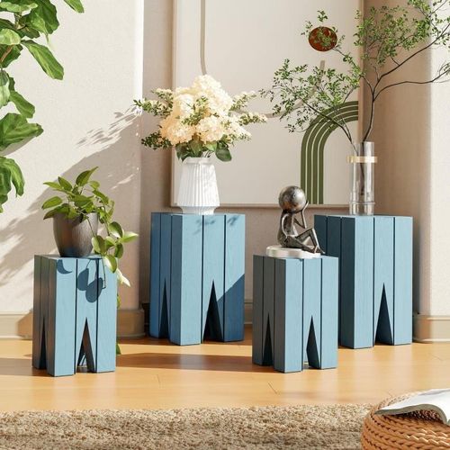 北欧复古根雕侘寂风碳化玄关摆件艺术花架茶几底座增高方形木墩子