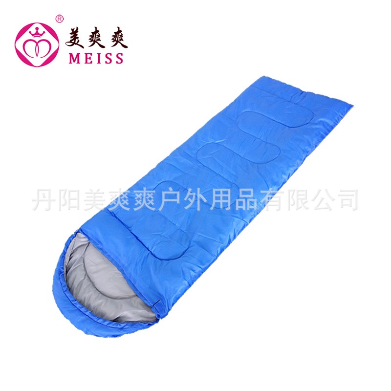 定制常规170T涤丝纺普纤成人野营户外信封带帽睡袋 可订LOGO颜色