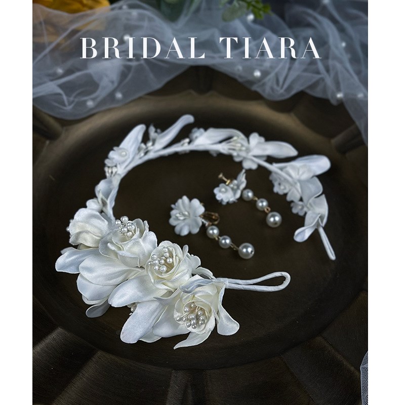 韩式新娘结婚礼服饰品旅拍写真造型酒红色花朵发箍敬酒服头饰套装