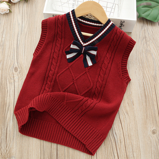 女童马甲潮款外穿针织加绒大童男童毛衣洋气儿童宝宝毛线背心春秋