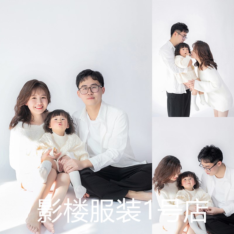 儿童摄影服装影楼拍照时尚亲x子装白毛衣圣诞主题拍摄全家福家庭