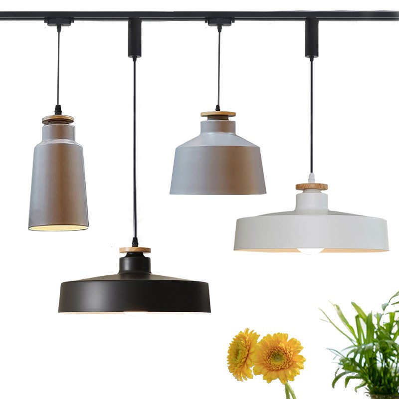 北欧吊灯创意个性单头轨道吊灯简约现代餐饮饭店酒吧吧台铁盖灯罩