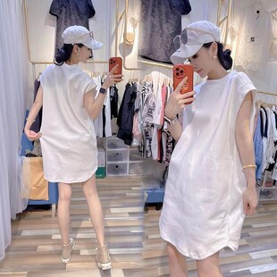 T恤女夏季 新款 时尚 300斤特大码 无袖 砍袖 百搭宽松中长款 上衣潮 女装