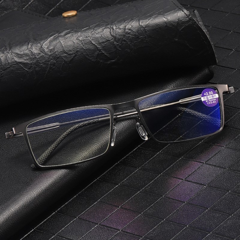 男款不锈钢大脸弹簧脚老花镜防蓝光高清镀膜老视镜老光镜现货批发