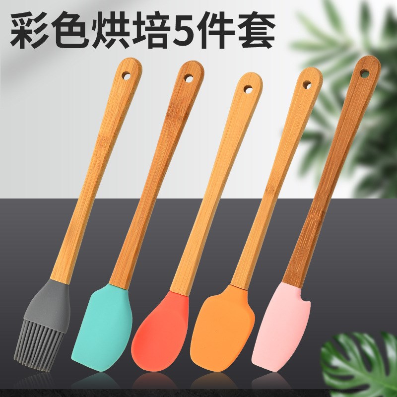 现货烘焙小工具彩色迷你硅胶5件套DIY蛋糕抹奶油抹刀刮刀油刷套装