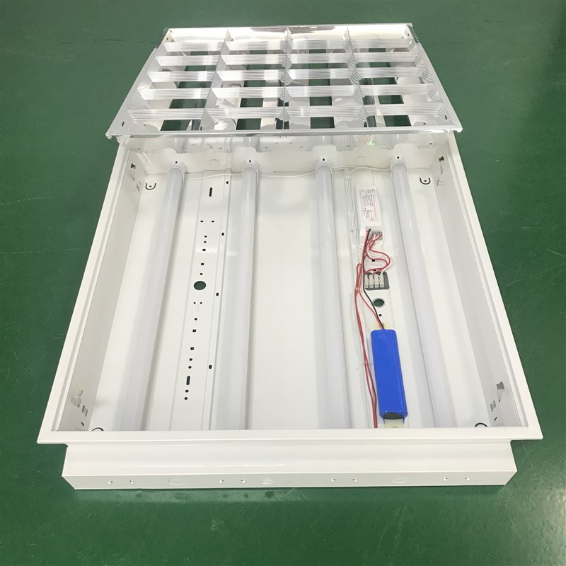 明装暗装T8双管应急格栅灯盘套件 哑光铝双管日光太空办公灯盘