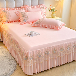 公主风床罩床裙式 单件席梦思保护套防滑蕾丝花边1.5m1.8米2.0床套