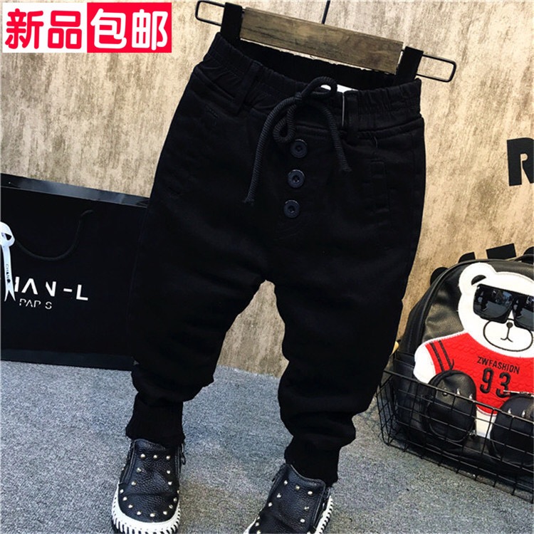 儿童牛仔裤长裤秋冬款2022新款韩版潮男K童黑色弹力修身靴裤小脚
