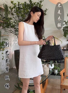 裁剪缝纫图F81亚麻无袖连衣裙女夏季宽松极简裙子短款diy服装纸样