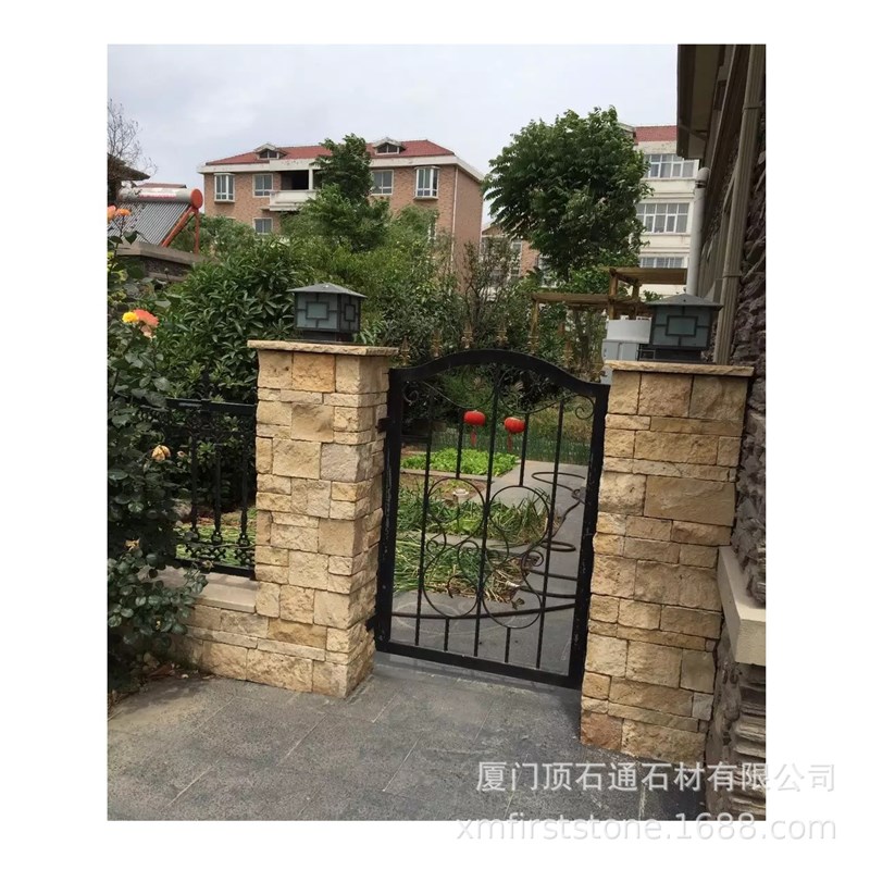 中式花岗岩门柱大门户外别墅庭院门口提供设计装饰光线支柱路灯柱