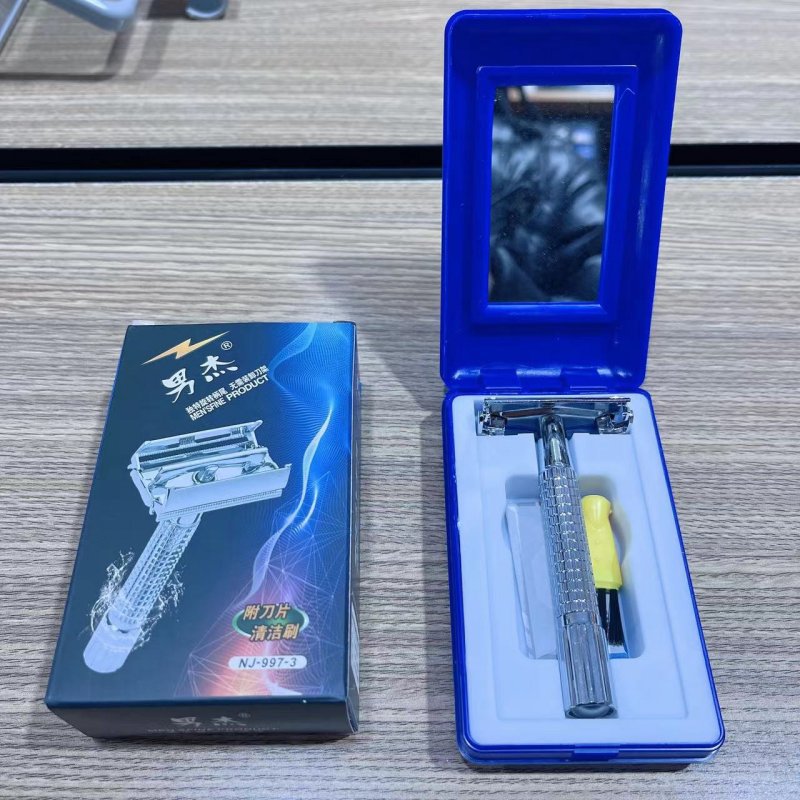 男杰997双面老式剃须刀架旋开式手动剃须刀男士老式刮胡刀带盒装