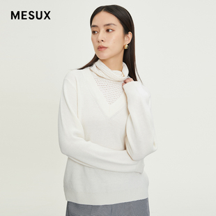 MKWUE443 镂空可拆卸高领层次感内搭V领毛衫 MESUX米岫冬季 新两件式