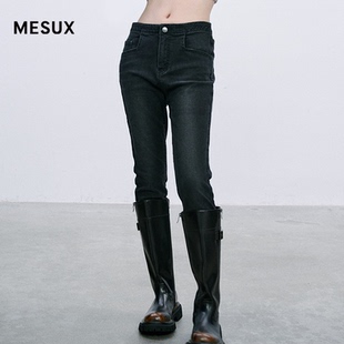 MESUX米岫新品女装做旧风经典高弹小脚牛仔裤MMWUR411
