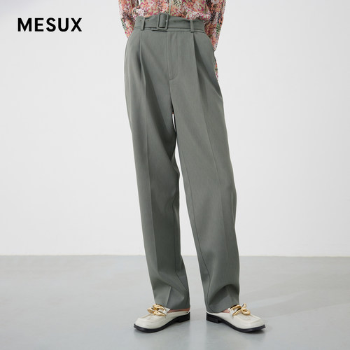 MESUX米岫仿麻腰带可脱卸压褶收口修身西装裤长裤MKSUQ417