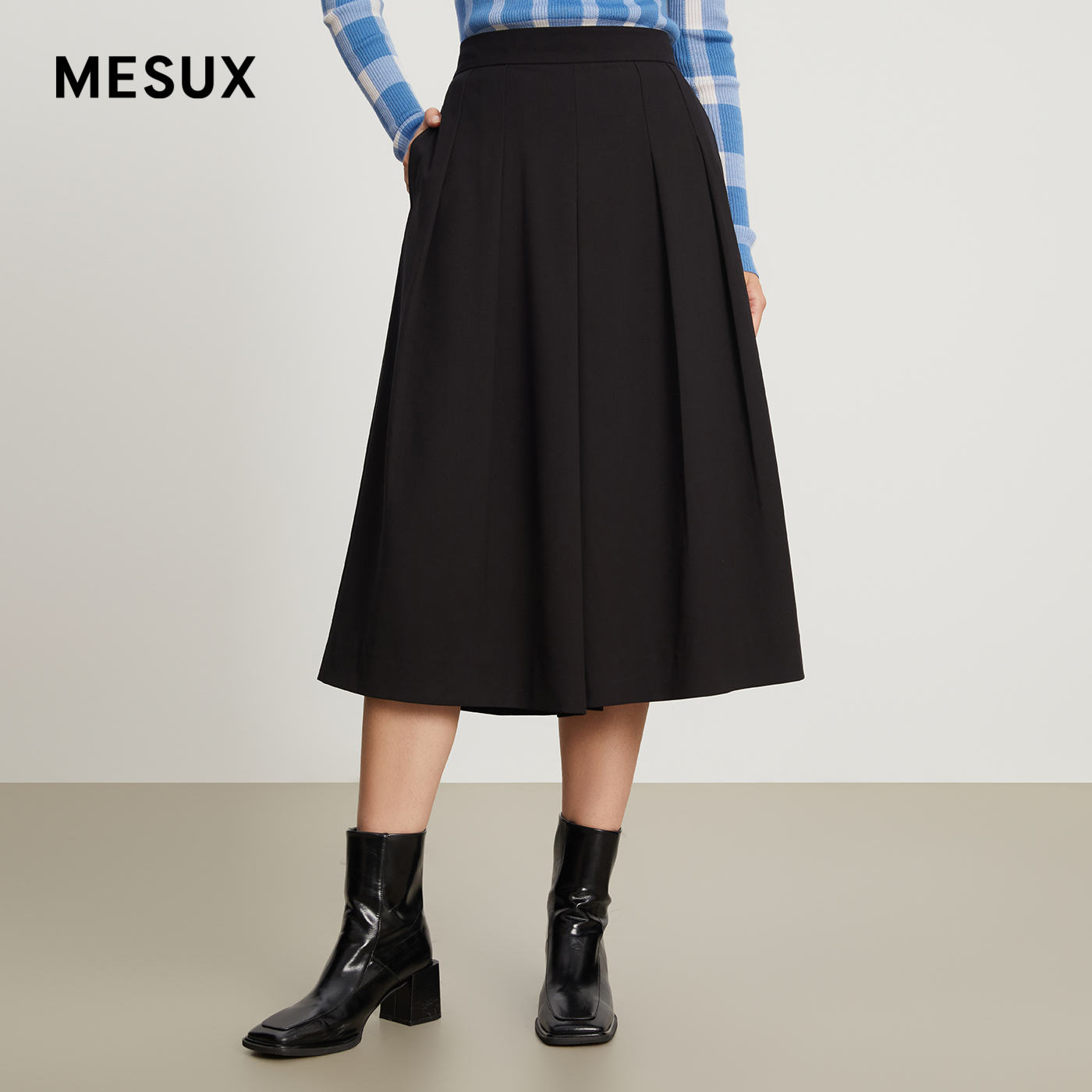 MESUX米岫冬新极简通勤廓形褶皱宽腿七分裙裤MKWUQ302