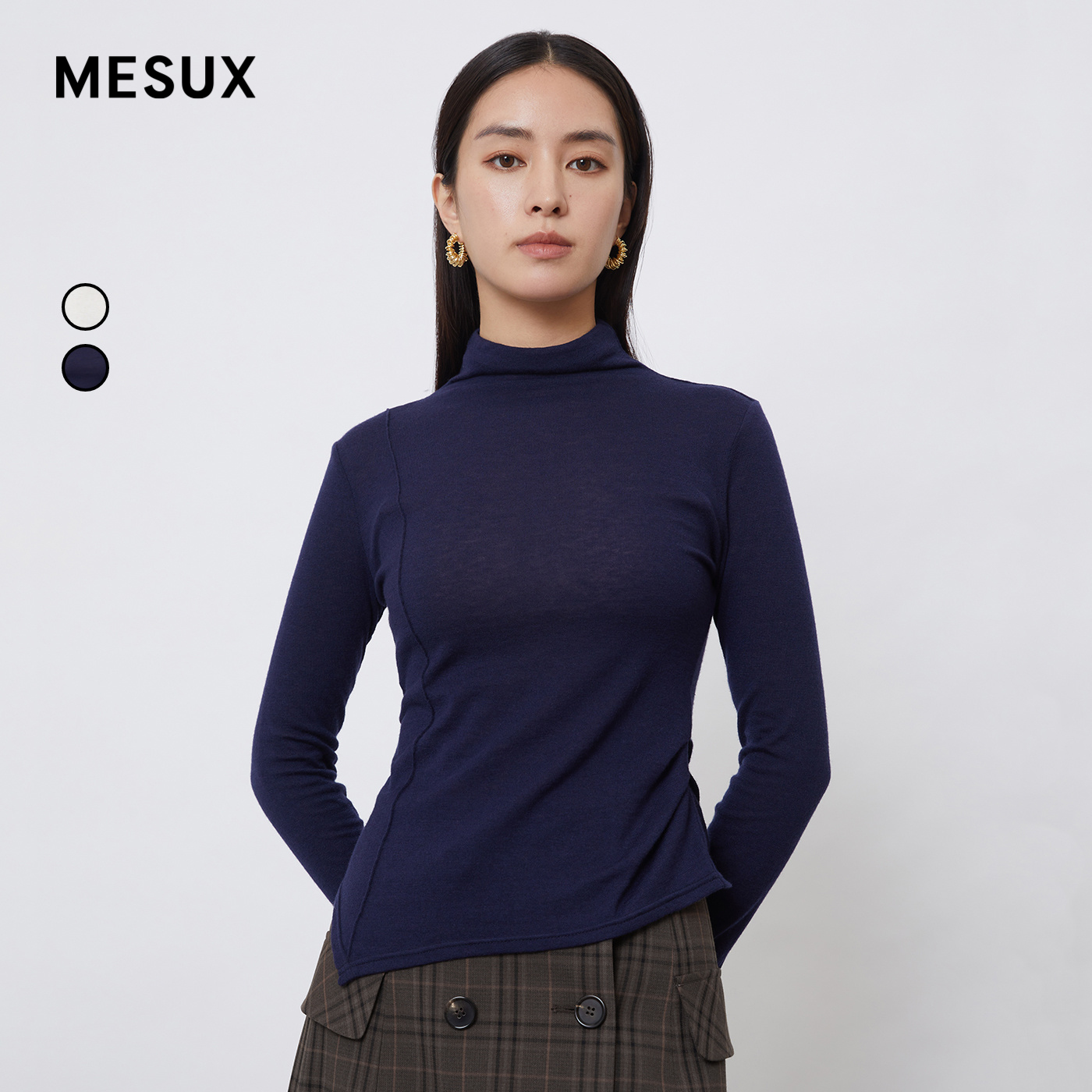 MESUX米岫冬季新时尚设计感圆领不规则摆上衣内搭MKWUD511