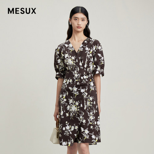 MESUX米岫夏季女装印花收腰茶歇裙连衣裙女MLMUO502