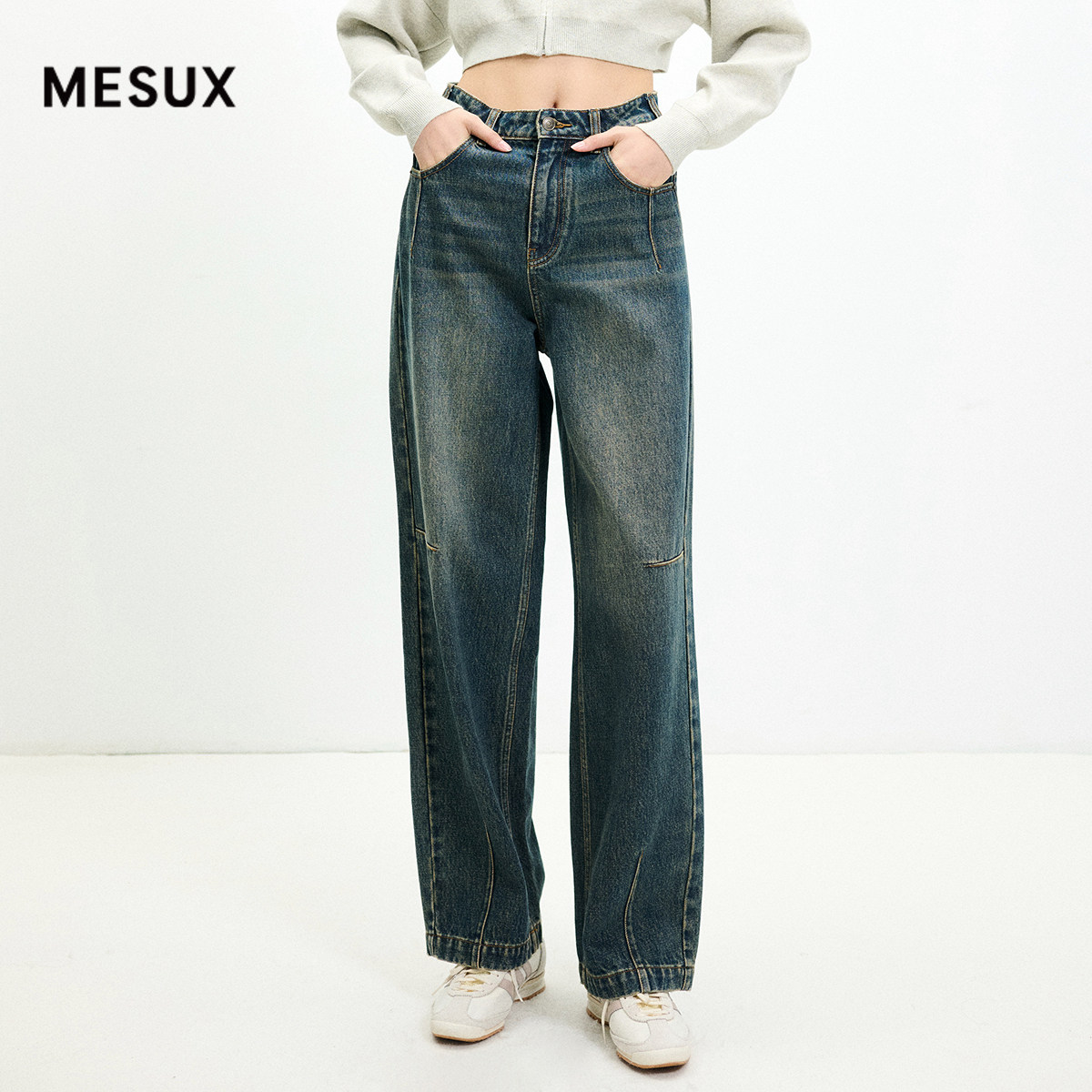 MESUX米岫锥形高腰棉质解构阔腿复古牛仔裤长裤女MMWUR401,女装/女士精品,牛仔裤,淘宝优惠券,粉丝福利购,淘宝优惠卷