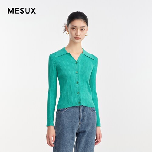 MESUX米岫夏季女装短款polo领开衫针织衫修身女MLMUE509