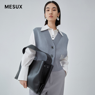 马甲MKFUE203 宽松叠穿廓形针织开衫 MESUX米岫秋季 落肩绣标时尚