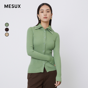翻领双层领开衫 修身 内搭MKWUE503 新商场同款 MESUX米岫冬季