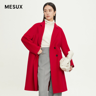 式 西装 翻领简约双面呢直身廓形大衣MKWUI219 新款 MESUX米岫冬季