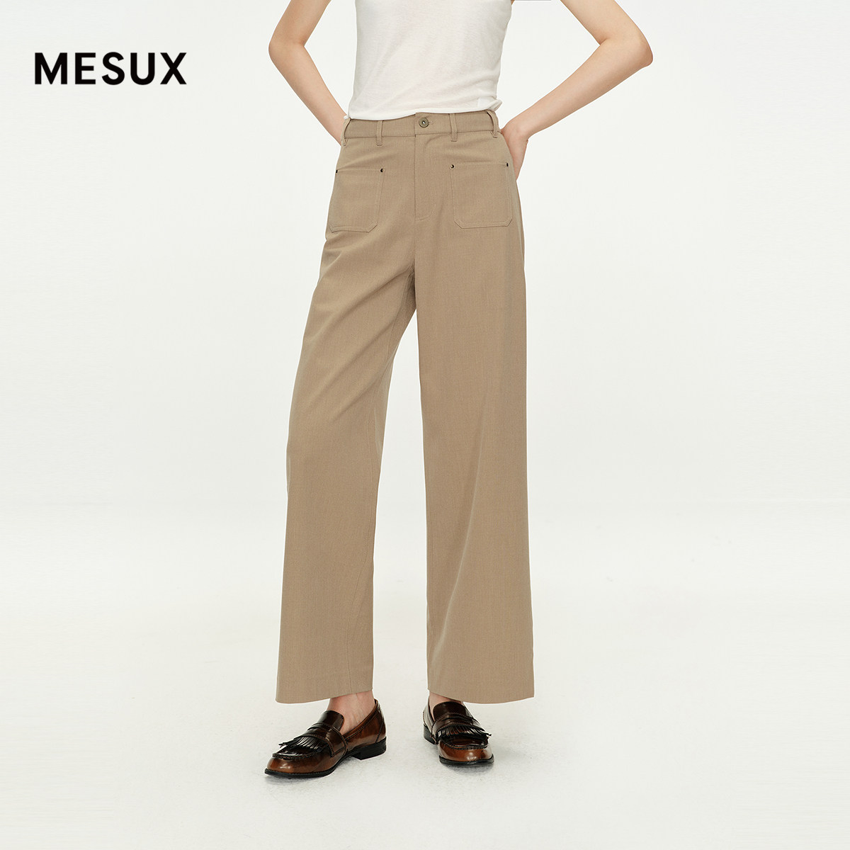 MESUX米岫秋季女装卡其色休闲阔腿裤直筒长裤MMFUQ405