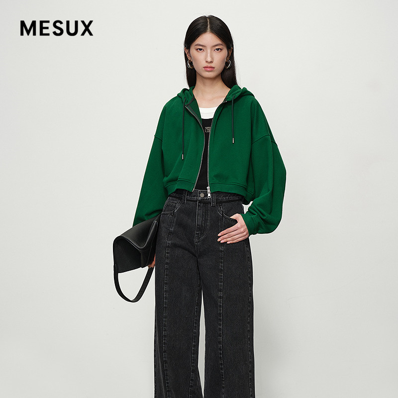 MESUX25短款连帽双开拉链H版型显瘦卫衣MNSDZ402