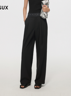 MESUX米岫新品时尚设计黑色双褶裥直筒裤女MMSUQ412