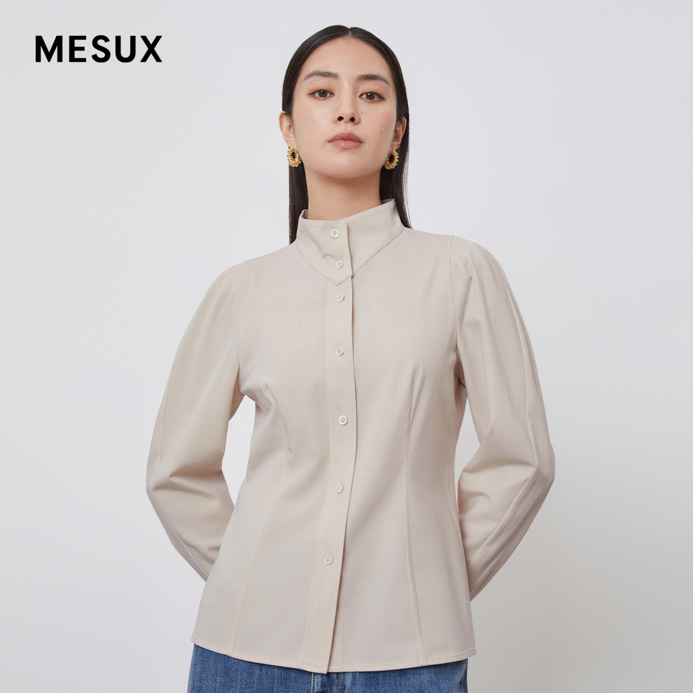 MESUX米岫冬季新款时尚立领设计简约复古商场同款衬衫MKWUC407