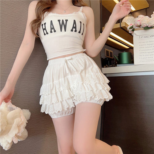 白色蕾丝打底裤防走光安全裤女夏薄款可外穿多层蓬蓬裙撑女士短裤