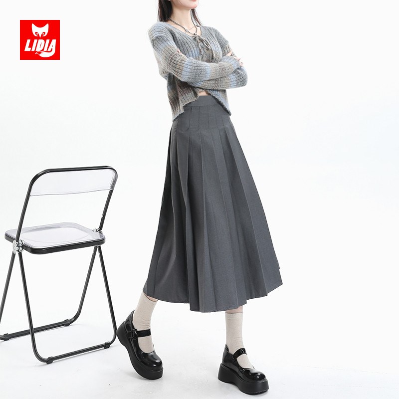 灰色半身裙百褶裙女2024新款秋季显瘦a字裙西装中长伯克利半裙子