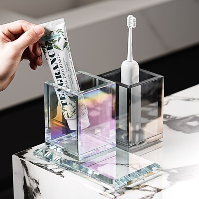 极简轻奢水晶玻璃小户型卫生间洗手台面牙刷架漱口杯置物收纳托盘