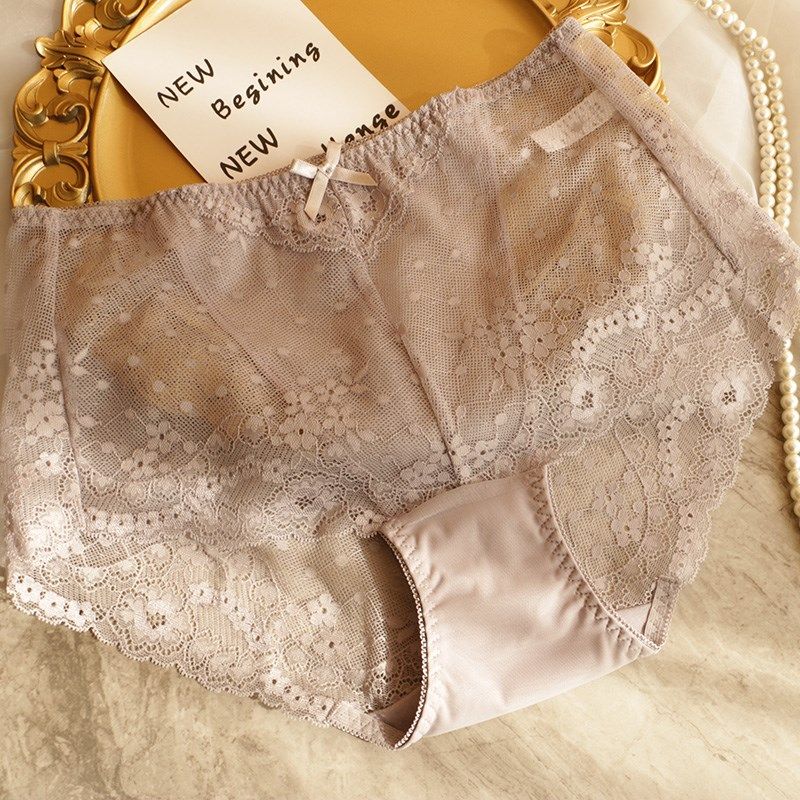 新款镂空性感蕾丝内裤女式高腰舒适无痕包臀小平角胖mm大码纯棉裆