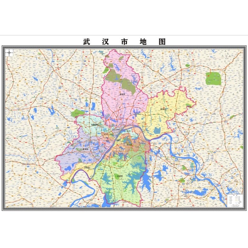 新款武汉市地图贴挂超大巨幅交通书房行政区划图办公室装饰画海报