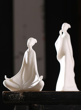 德化白瓷新中式创意纯手工家居饰品摆件陶瓷工艺品客厅玄关装饰品